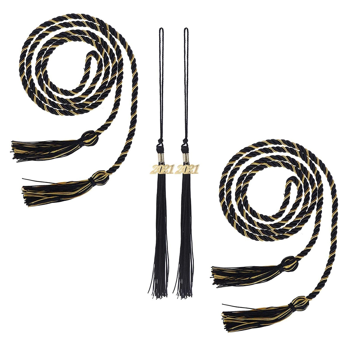 Honor Cord Graduation Decoration Braided Cords with Tassels for High School (Black and Gold) 